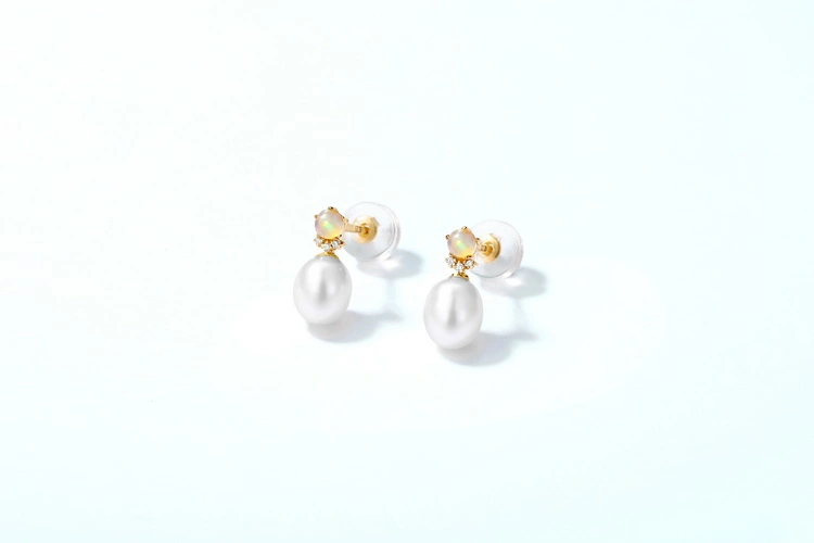 Pure Gold Jewelry Natural Opal Pearl Earrings Trendy Ladies Earring Designs