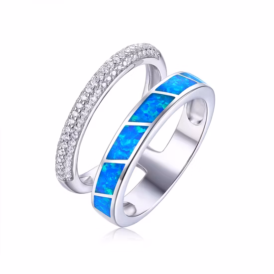 OEM/OEM 패션 주얼리 맞춤형 스털링 실버 925 큐빅 지르코니아 반지 뜨거운 판매 보석 화재 오팔 2 레이어 반지
